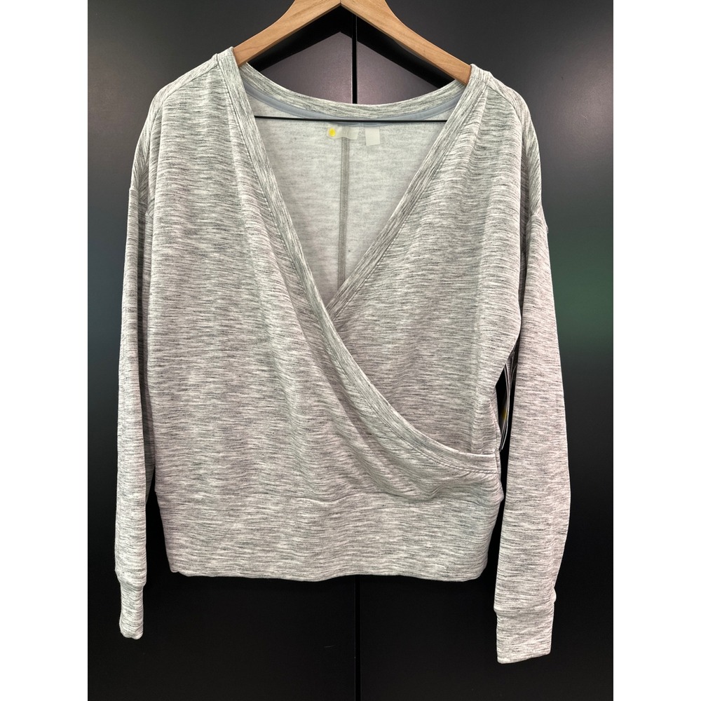 Zella All Day Wrap Front Pullover Sweatshirt Grey Space Dye NWT NR449780MI XXS